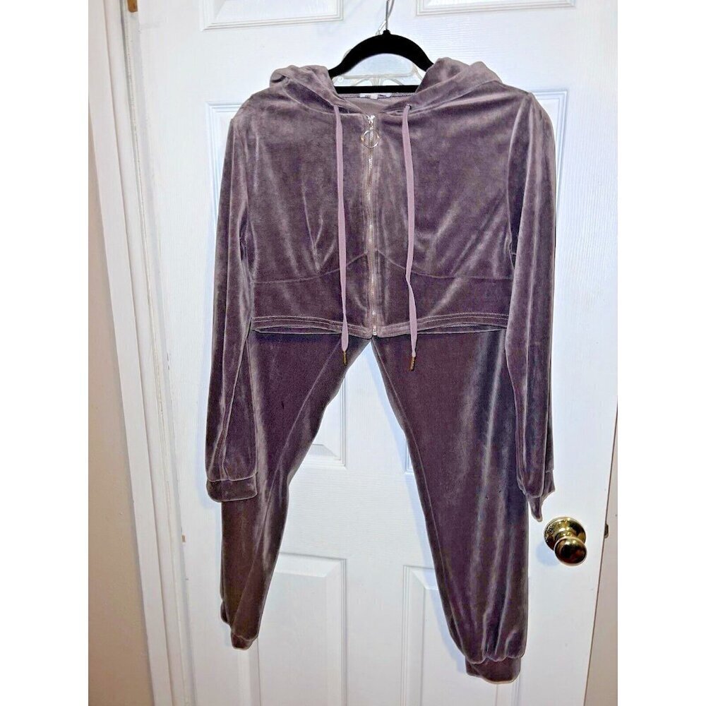 BETTER BE Womens Velour Cropped Hoodie Tracksuit Sz L Juniors